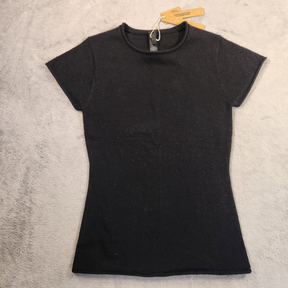 New Skims Sheer Cashmere T-Shirt Black Onyx XXS Cashmere Short Sleeve Sweater
